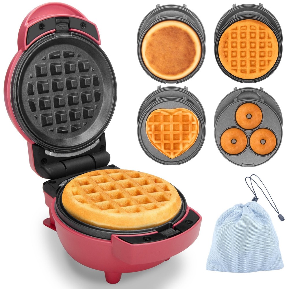 4 in 1 Mini Waffle Maker with Removable Plates, Set Includes Mini Pancake, Do...