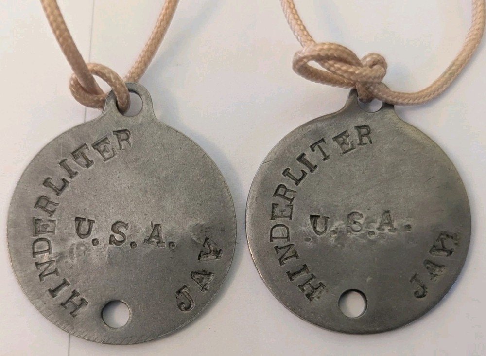 Pre WW2 US Army Dog Tag Pair - M-1924 Type "JAY HINDERLITER U.S.A. 6957174"   XB
