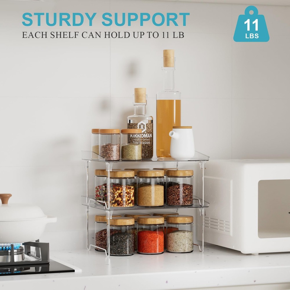 2 Pcs Cabinet Organizer Shelf, Stackable Kitchen Counter Shelves, Spice Rack,...
