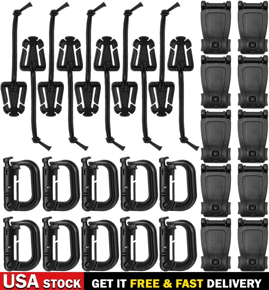 30PCS Tactical MOLLE Attachment Kit for Backpack D-Ring Web Dominator Gear Hook