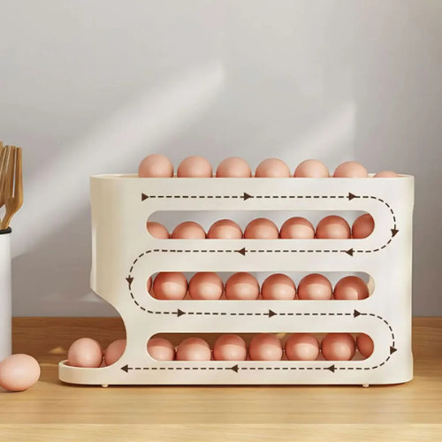 Automatic Rolling Egg Dispenser Fridge Organizer Storage Tray Holder Rack