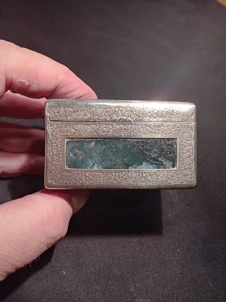 Fabulous Moss Agate & Silver Metal Box.