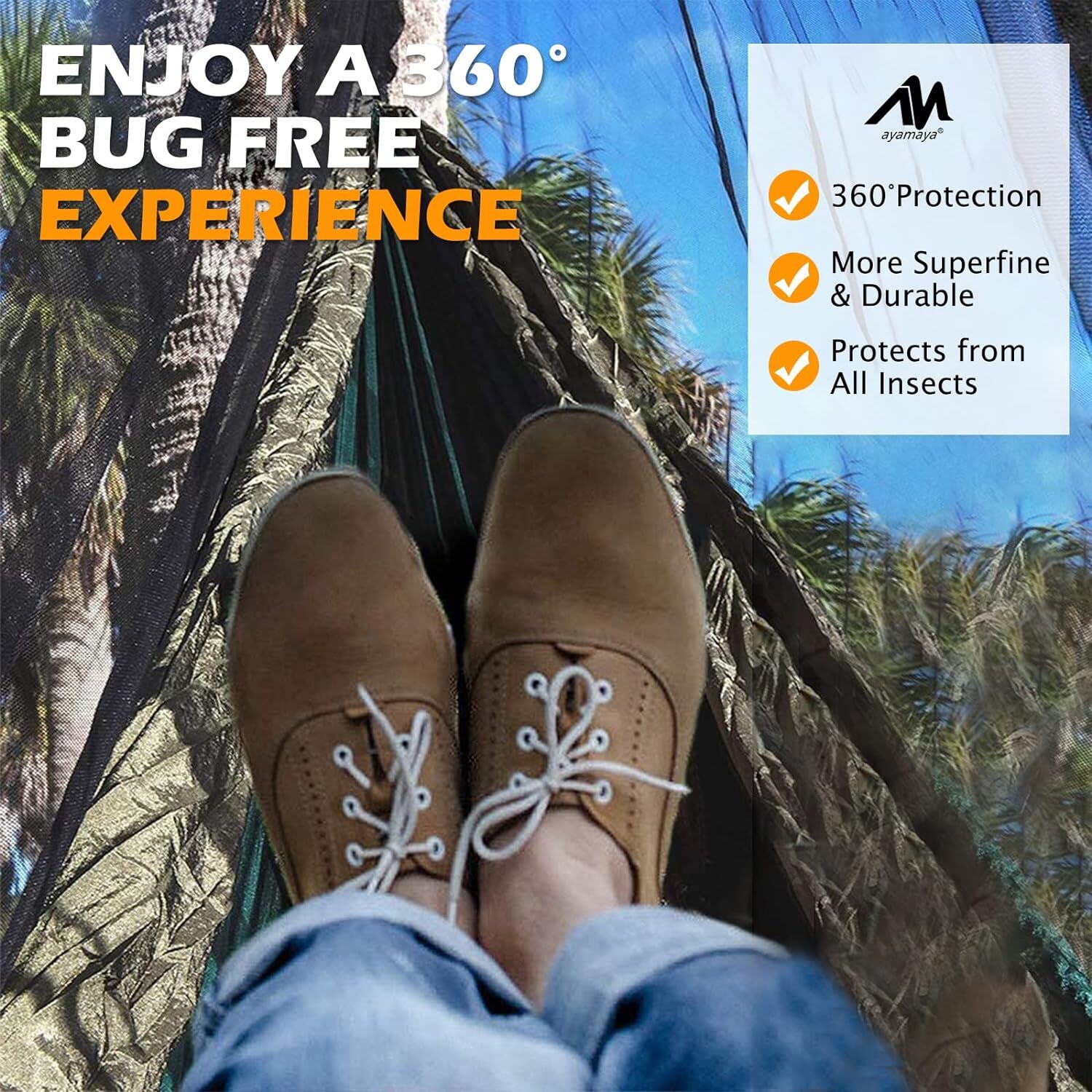 Hammock Bug Mosquito Net Portable Lightweight Netting Mesh Cover Double Zipper