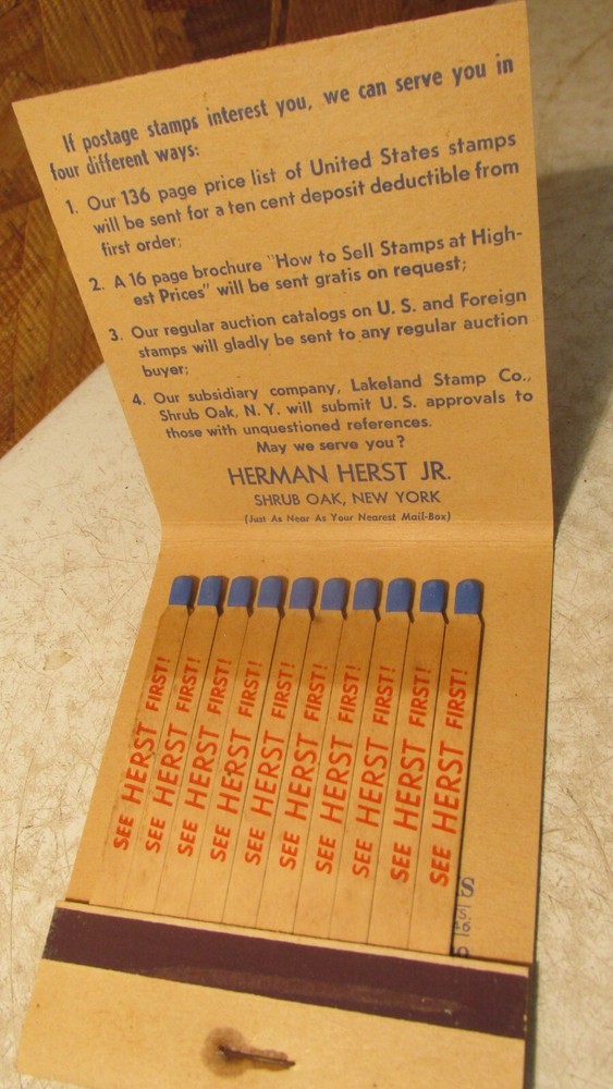 Old Herman Herst Stamp Collecting Match Book