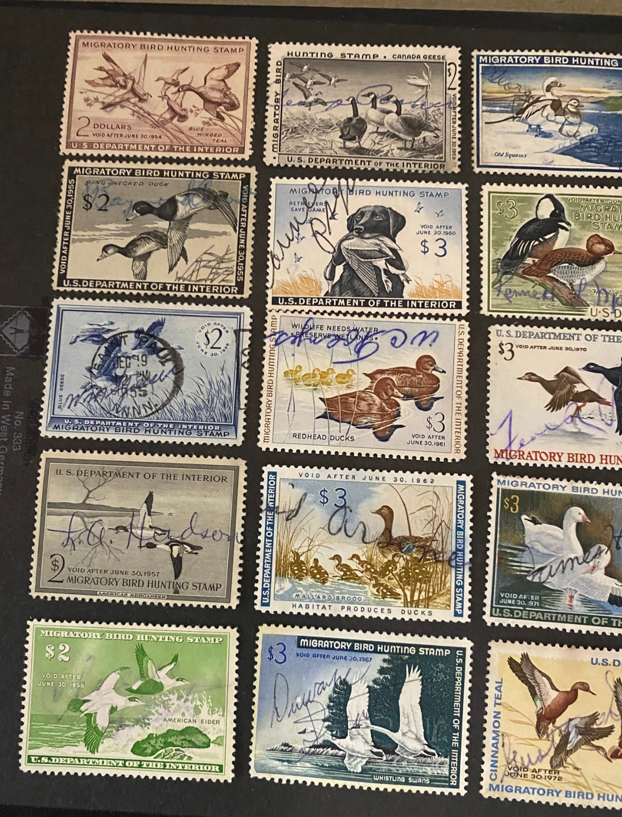 US STAMPS LOT OF 20 DIFFERENT FEDERAL DUCK STAMPS RW 20 UP TO RW 43 USED