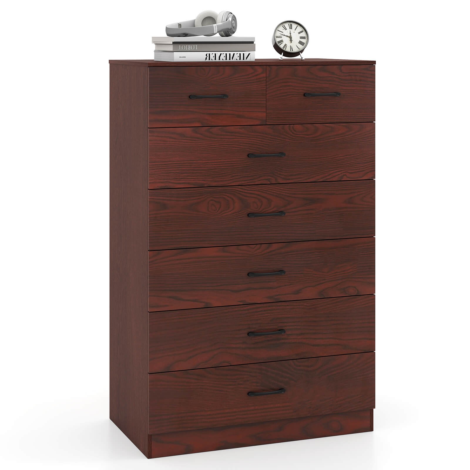 7 Drawers Dresser Wooden Chest of Drawers w/ Metal Handles, Guide Rails Espresso