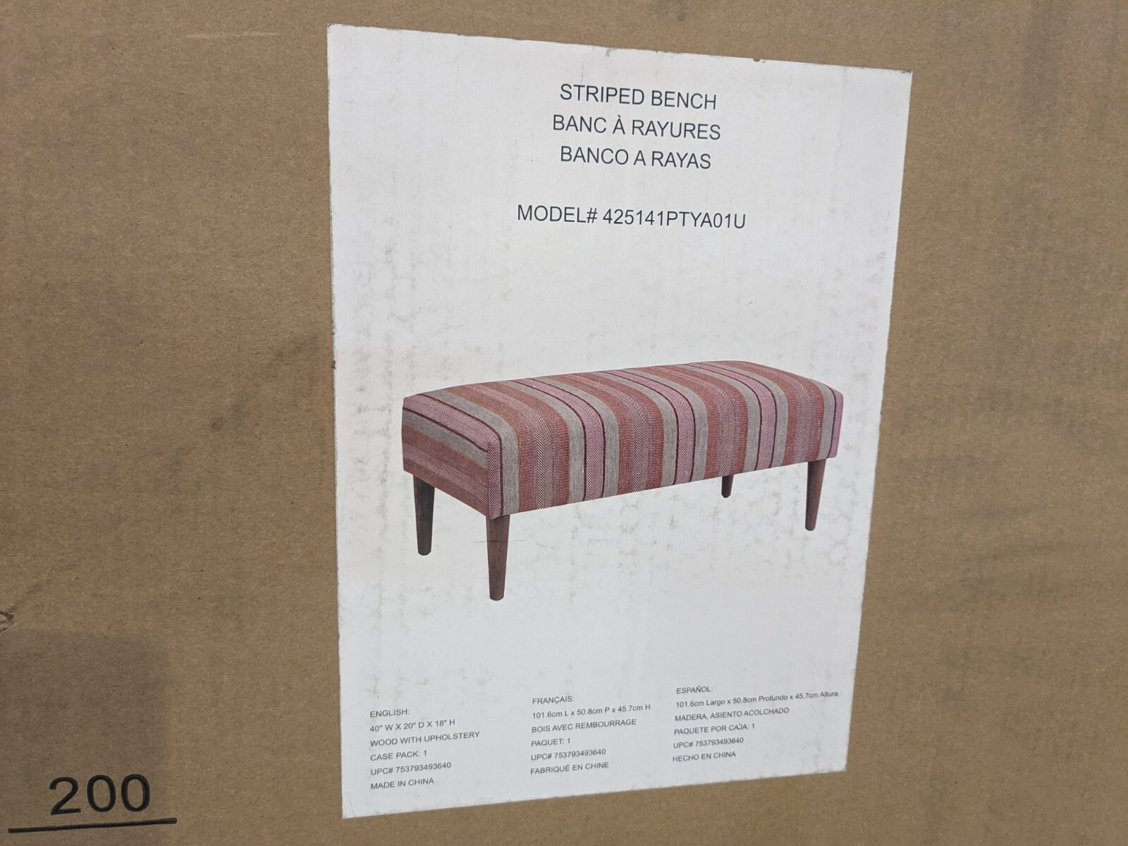 Linon Home Decor Products Pink Stripe Linon Yanni Bench