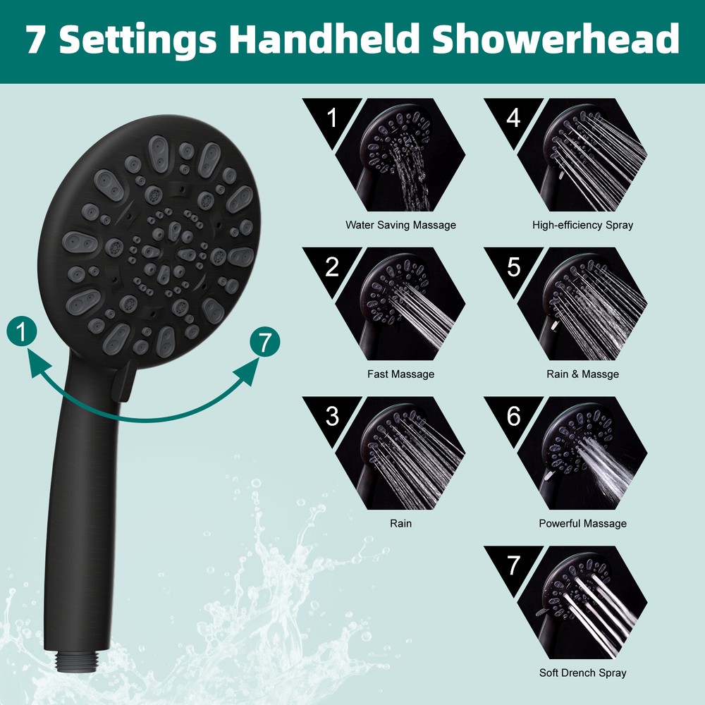 10” Rain Square Shower Head with Handheld Spray Combo High Pressure Adjustable