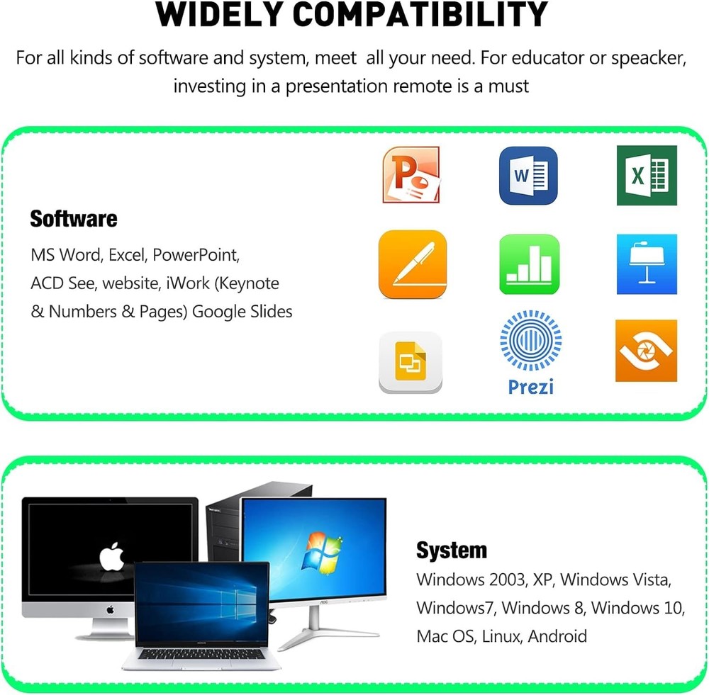 Presentation Clicker Green Laser Pointer, Rechargeable PowerPoint Clicker Wir...