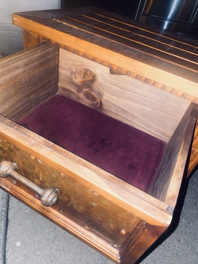 Rustic Solid Wood End Table w/ Storage Drawer & Brass Front – Vintage Spanish