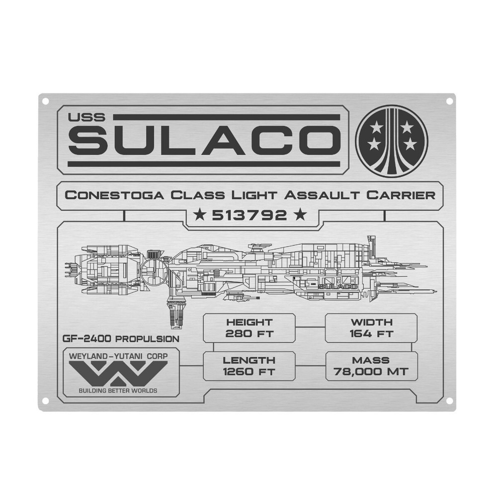 Aliens Sulaco Specifications Data Plate Aluminum Sign