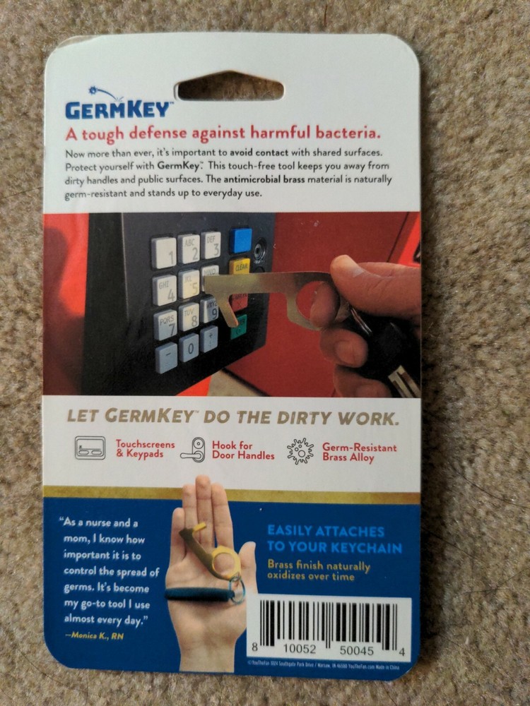 Germ Key - Solid Brass Antimicrobial GermKey - Touch Tool - New