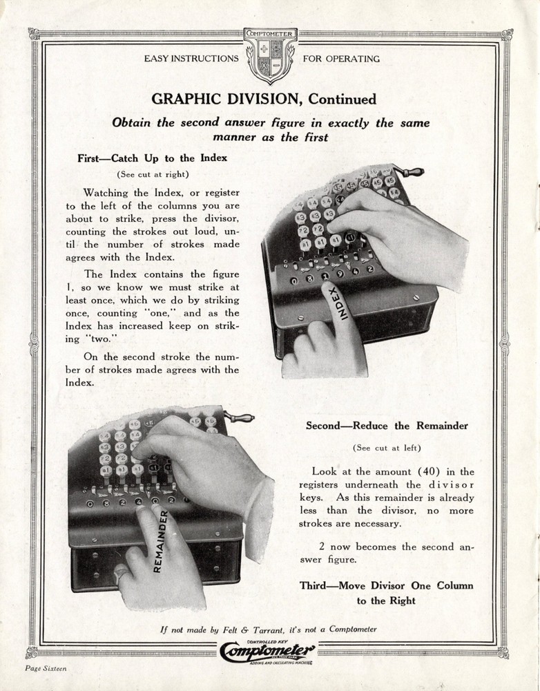 Repro Comptometer Adding Machine Instruction Manual User Antique Controlled Key