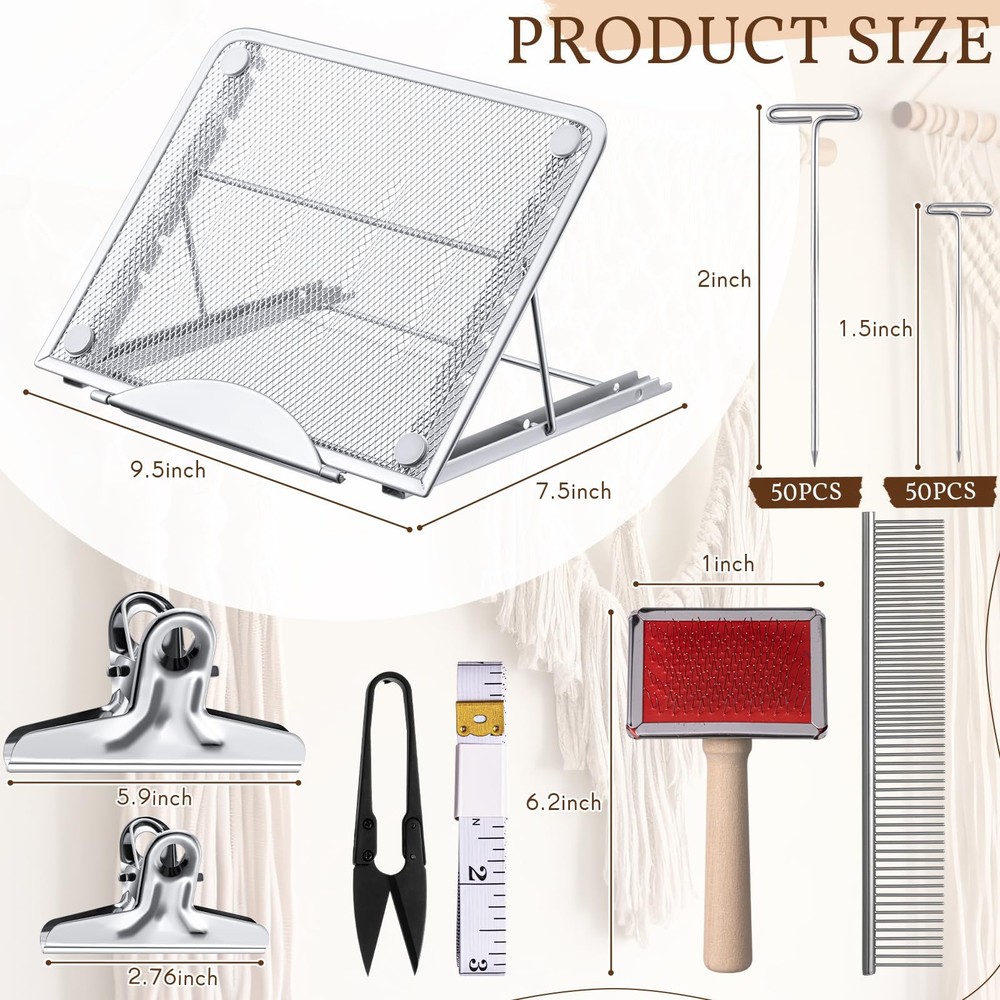 108 Pcs Macrame Supplies Include Macrame Board Metal Adjustable Holder with 100