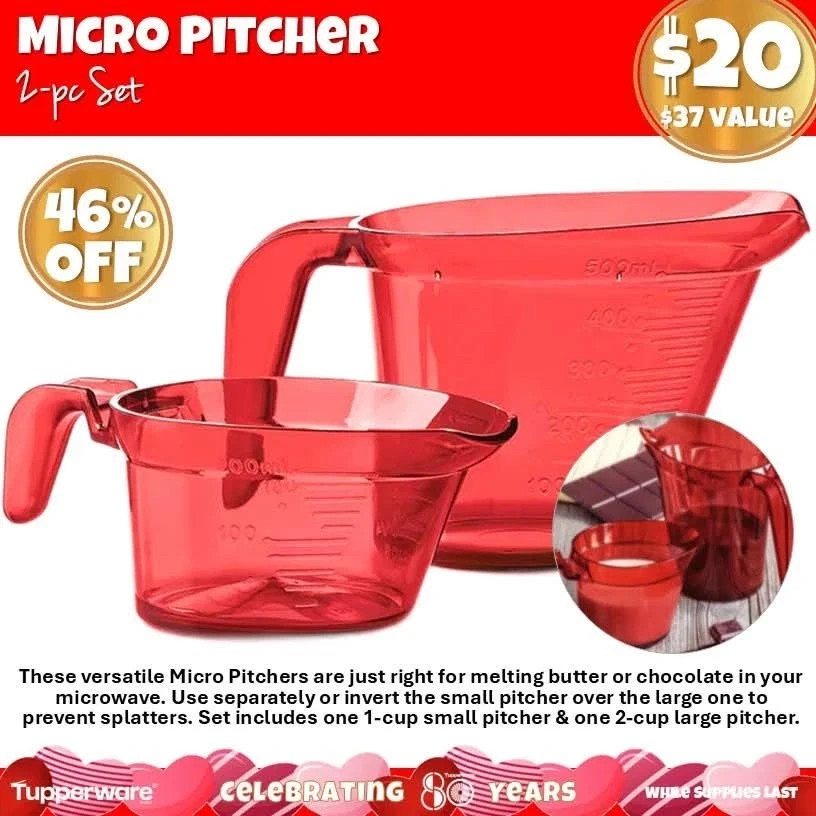 NEW Tupperware Red Micro Pitcher 2 pc Set