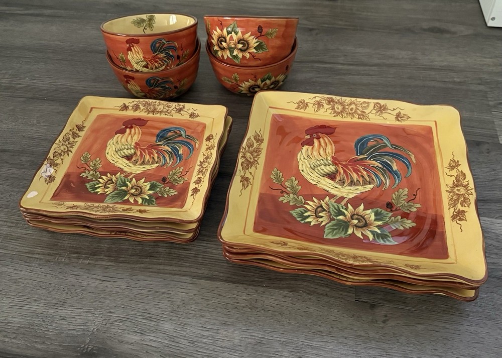 Maxcera Orange Rooster 12 Piece Dinner Set