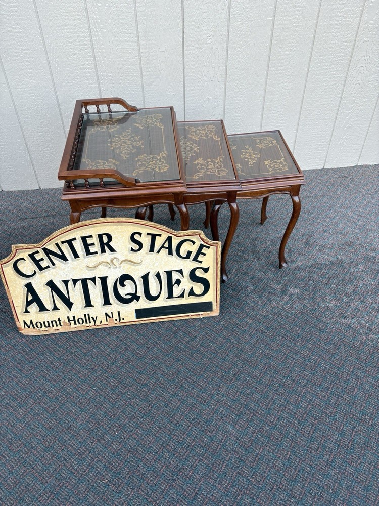 67334 Inlaid Mahogany 3 Stack Table Set with Gallery