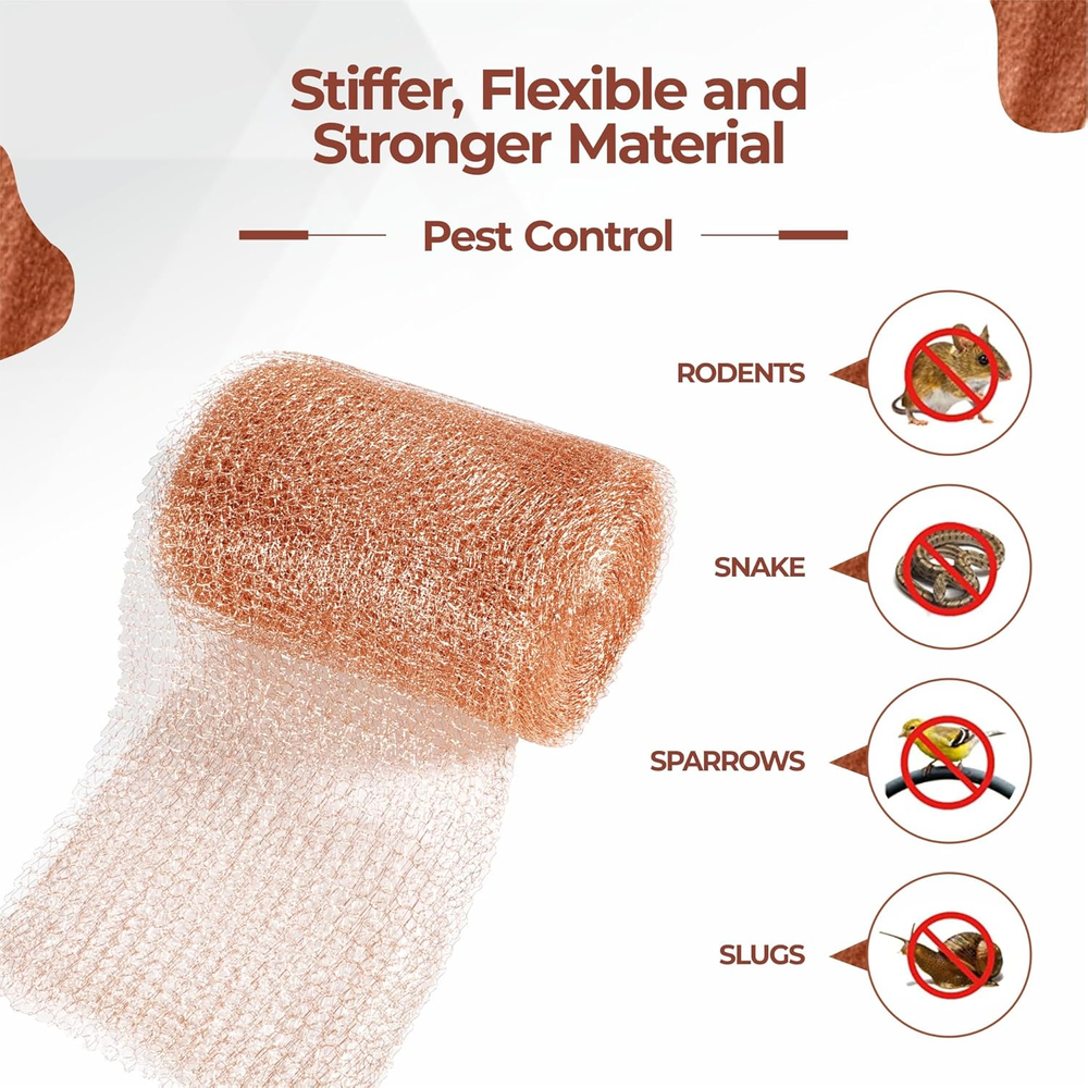 Copper Mesh Rodent Control, 5In X 32Ft- Rustproof Copper Mesh Roll for Rodent...