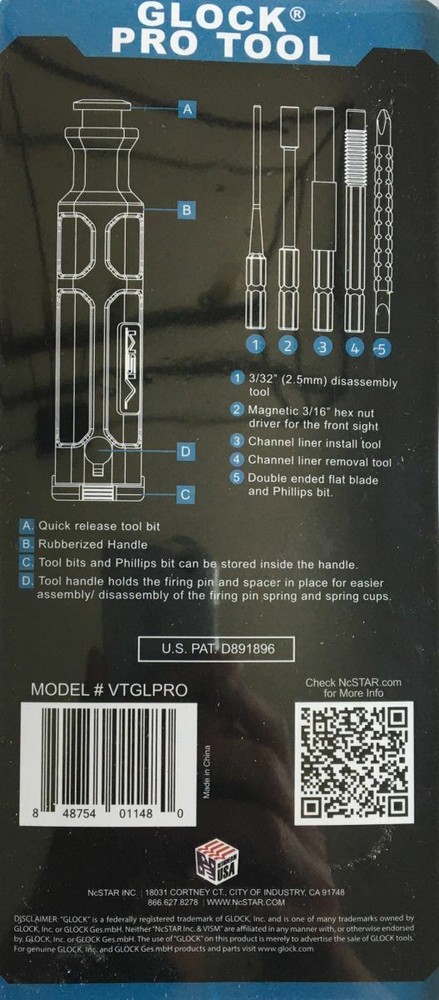 NcStar VISM Glock Pro Tool w/ Multiple QD Tool Bits VTGLPRO