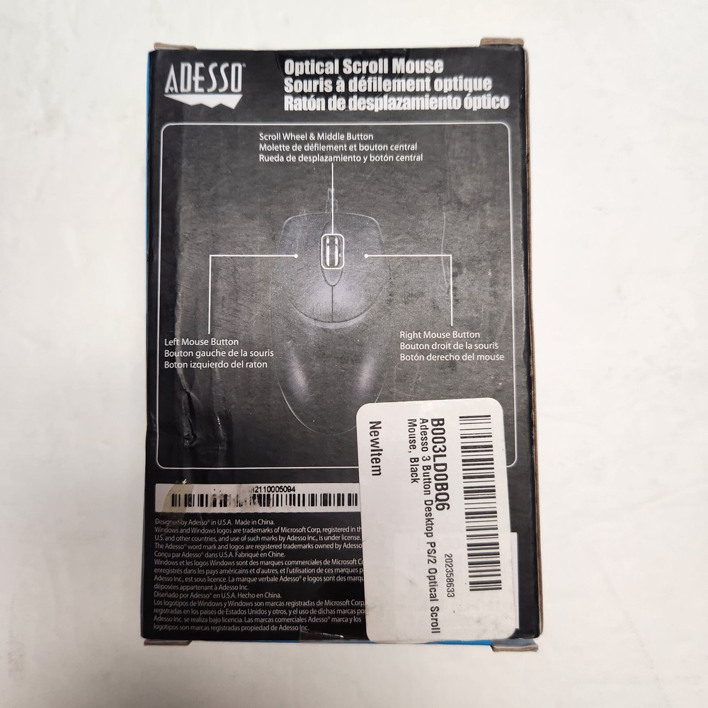 Adesso 3 button desktop ps/2 optical scroll mouse HC-3003PS NEW