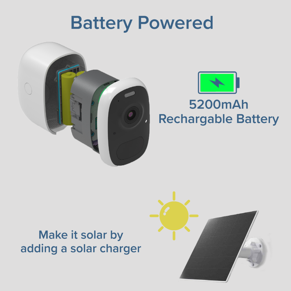 2K Home Wireless Battery Security Camera w/Solar Panel