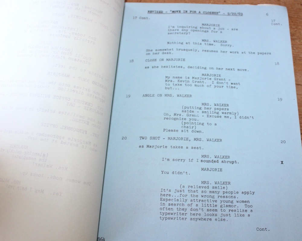 BRACKEN'S WORLD TV SERIES SHOW SCRIPT move in for a closeup