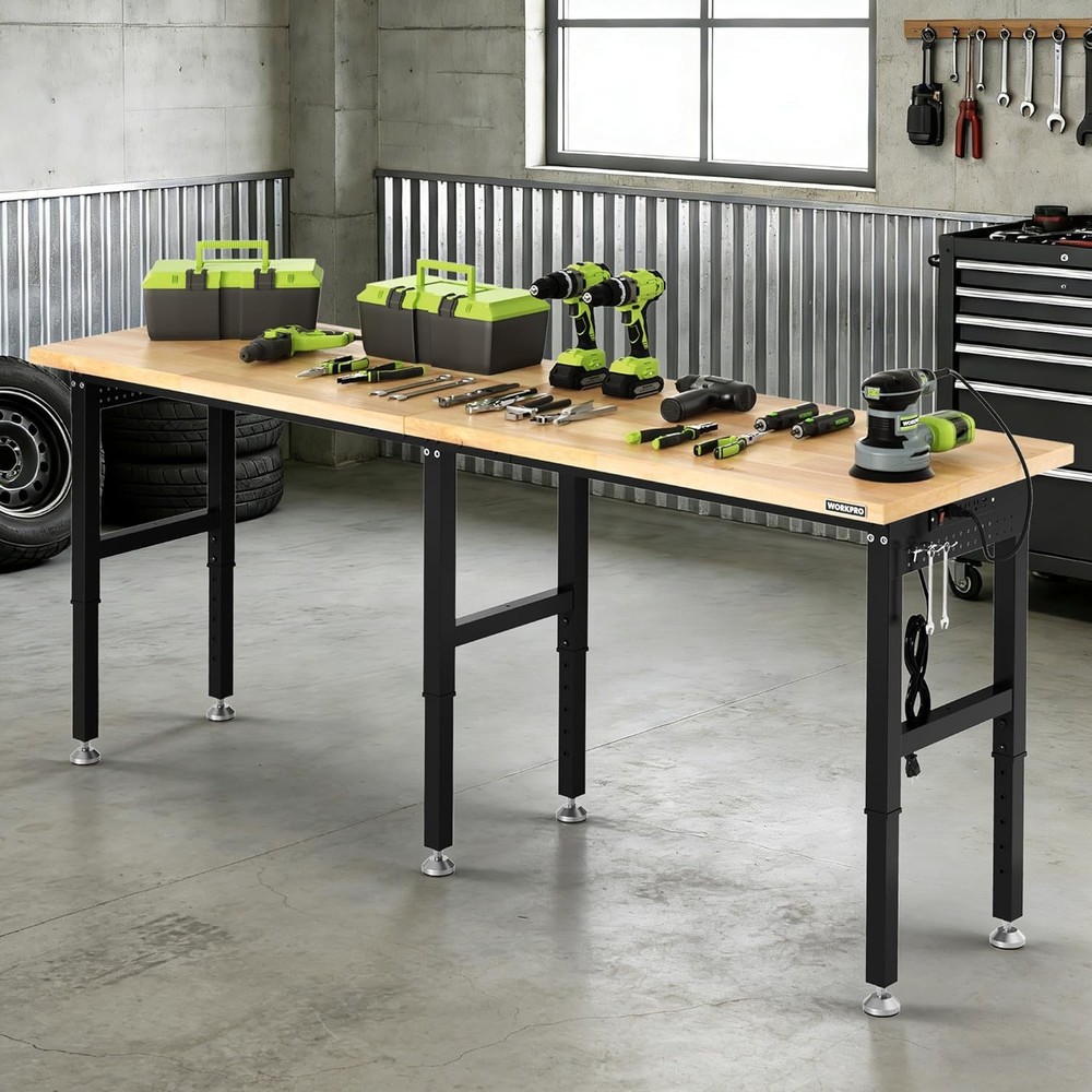 WORKPRO 96x24-in Heavy-Duty Adjustable Workbench Work Table Wood Top Workstation