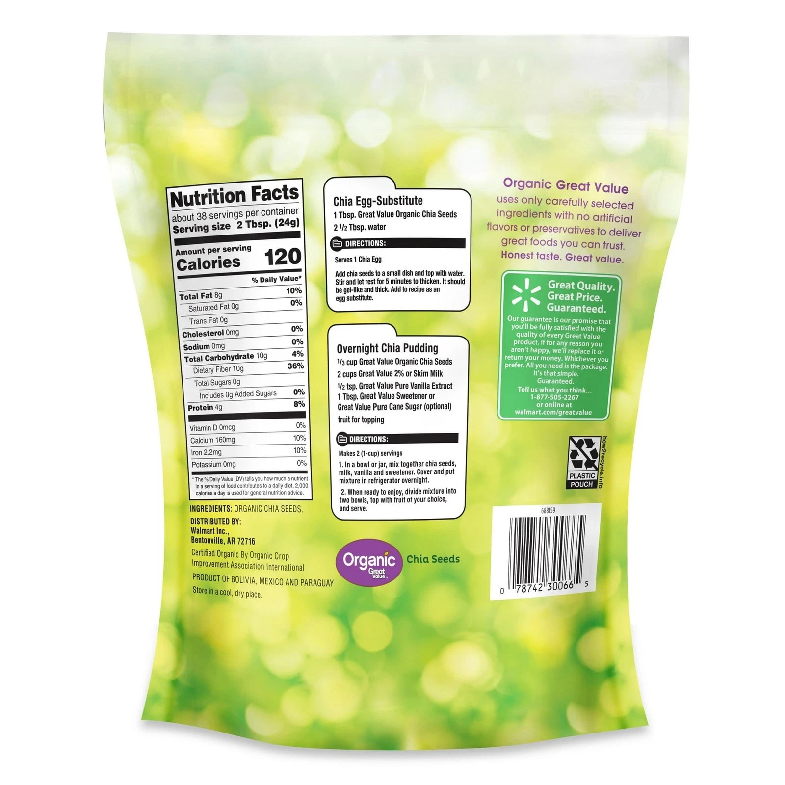 Great Value Organic Chia Seeds, 32 oz (907g) – USDA Organic, Gluten-Free