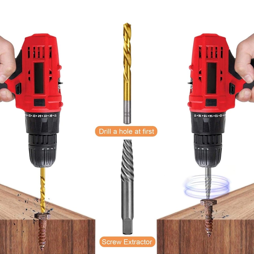 Screw Extractor Kit with CR-MO Extractor Tools & Reverse Bits for Industrial Use