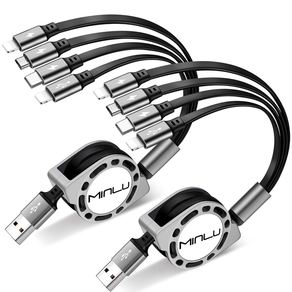 MINLU Multi Charging Cable 4A, 2Pack 4Ft Retractable Multi Fast Charger Cable, M
