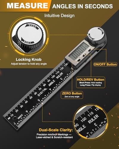 Protractor, Digital Angle Finder Protractor with LCD Display, 2-in-1 360°