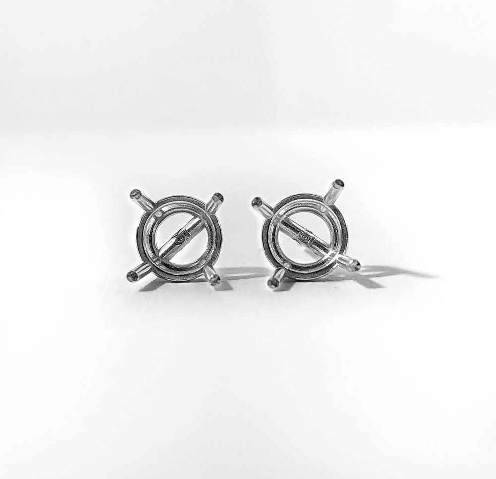 18K White Gold Stud Earring Finding Mounting Setting Round 4-Prong Basket Screw