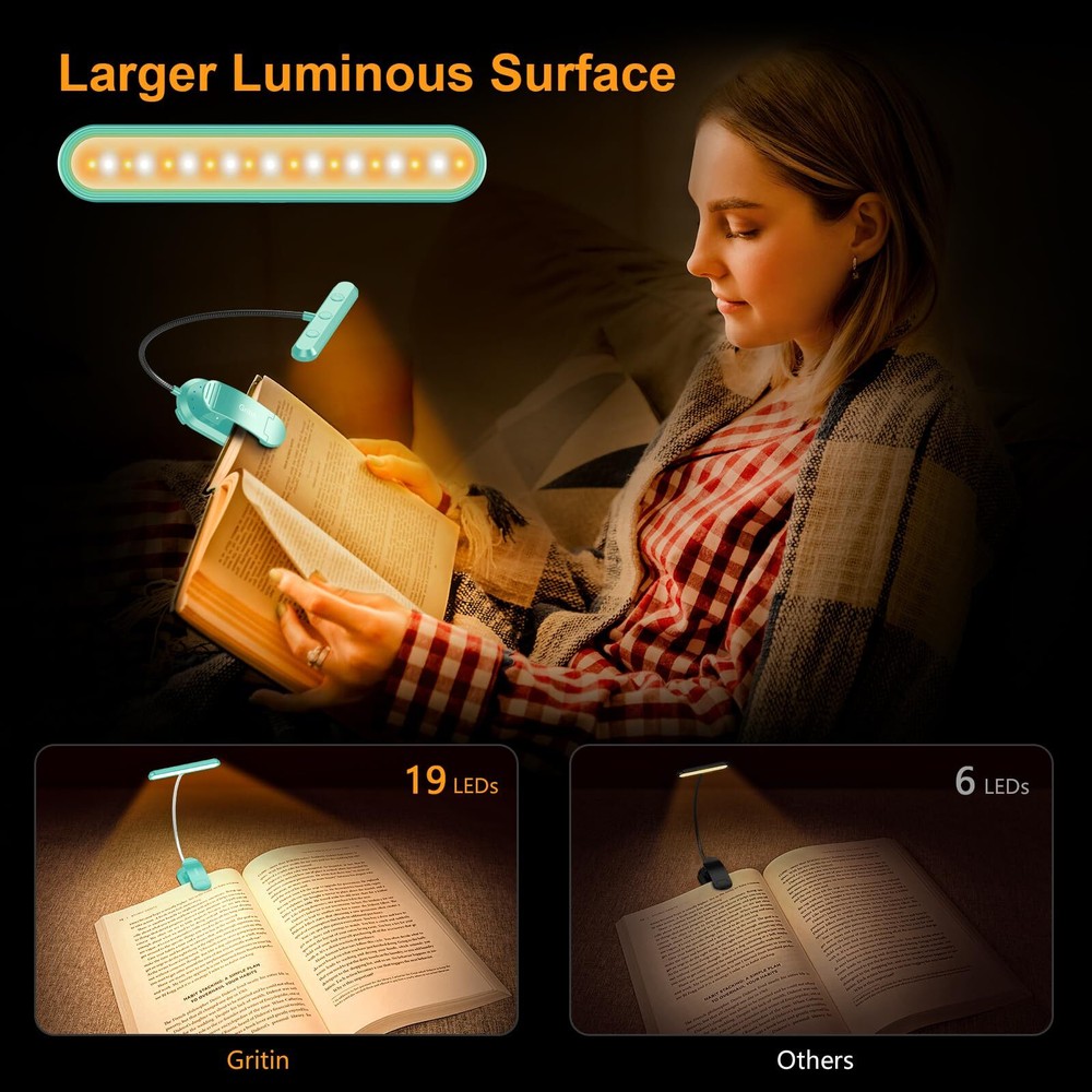 Rechargeable Book Light for Reading in Bed with 19 LED & Memory Function