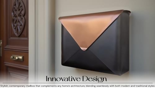 Sleek Envelope Wall Mount Mailbox, Large Mailboxes for Outside Black & Copper