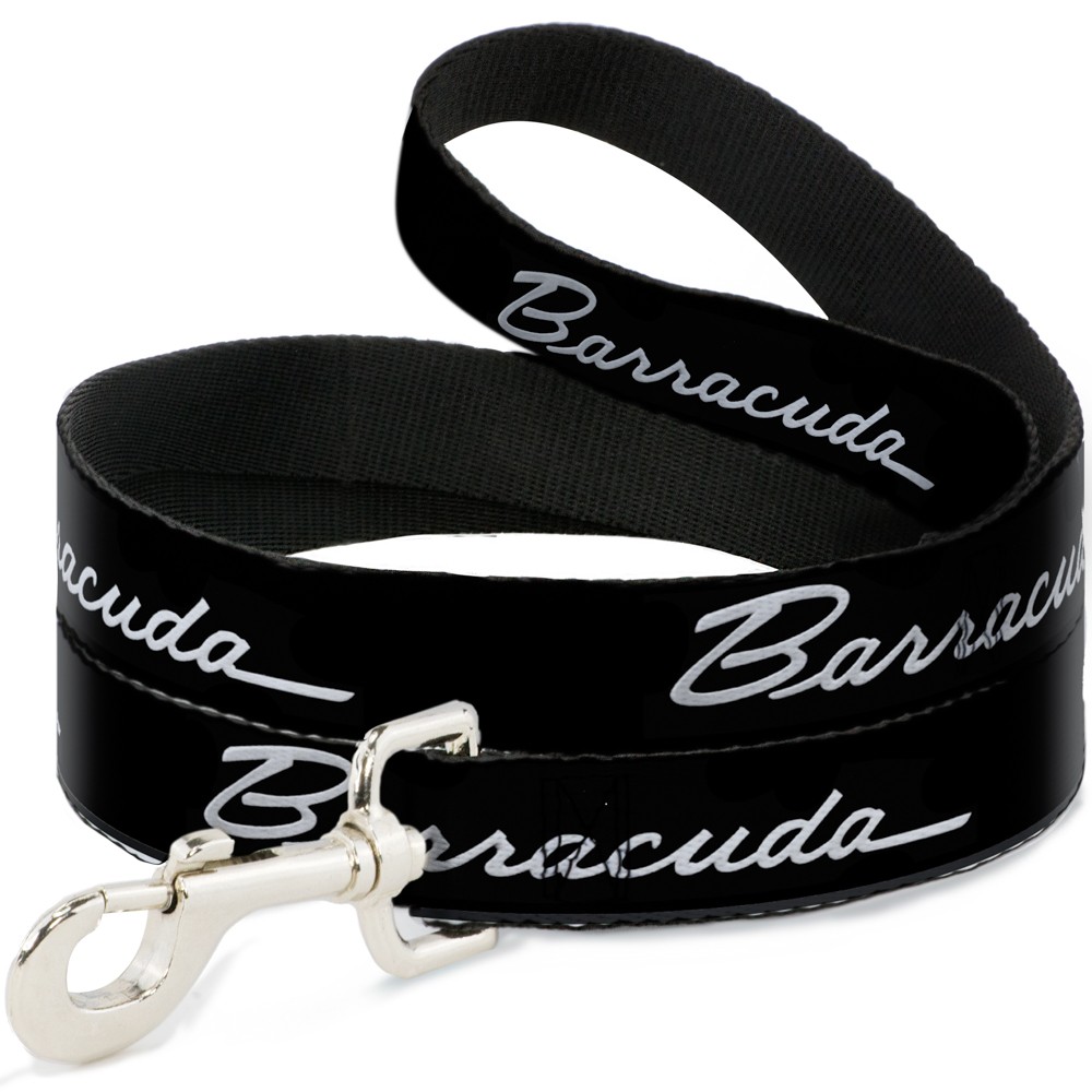 Dog Leash BARRACUDA Script Logo Black/Silver NARROW 0.5"