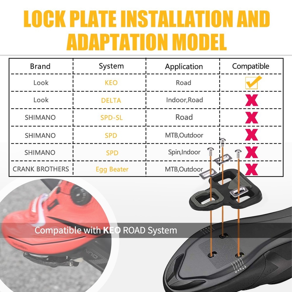 Road bike clipless pedals, with cleats sets for look KEO system