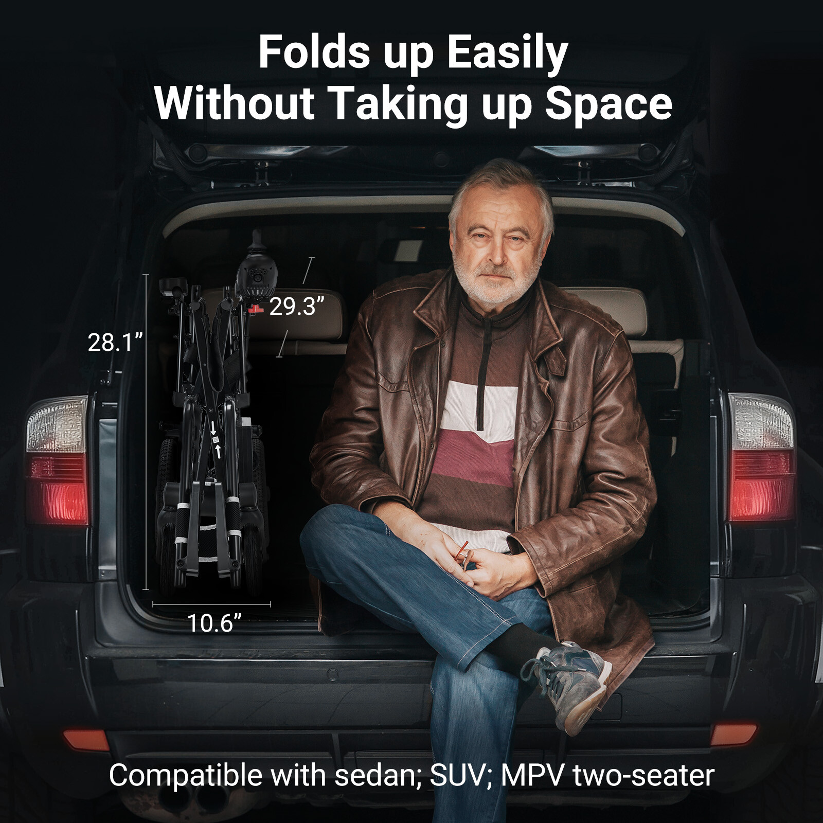 34.3lbs Ultra-Lightweight Electric Wheelchair 300lbs Capacity Foldable for Adult