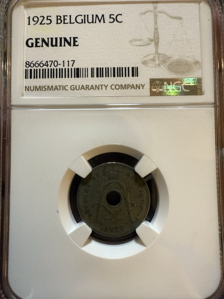1925 Belgium 5 Centimes NGC Certified Genuine