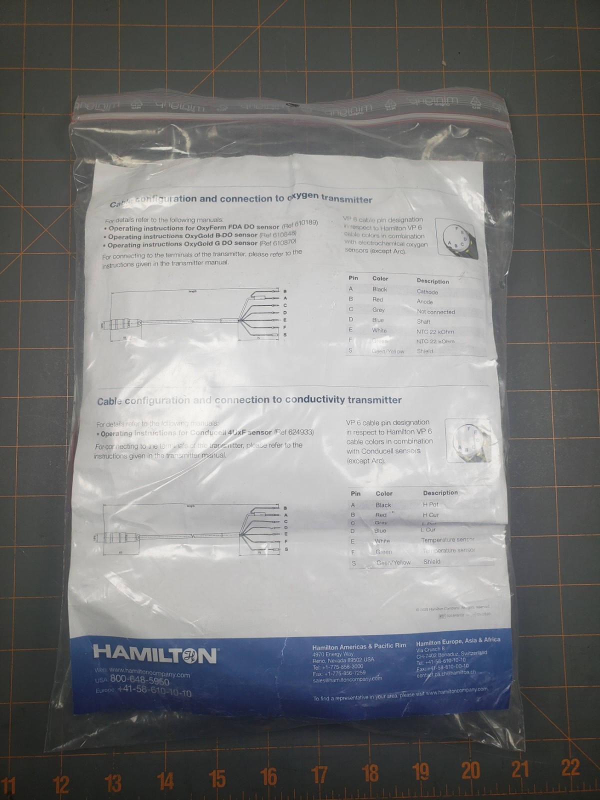 Hamilton 5m Cable VP6 Open End Sensor Cable 355110 for VisiFerm/Variopin