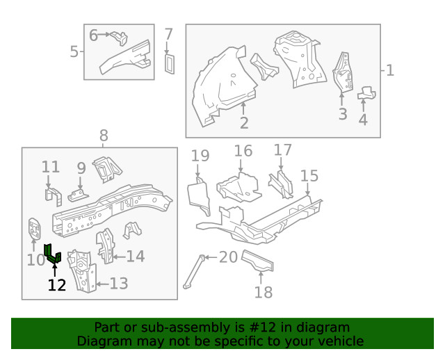 Driver Side Front Engine Compartment Inner Rail Front Reinforcement (23258727)