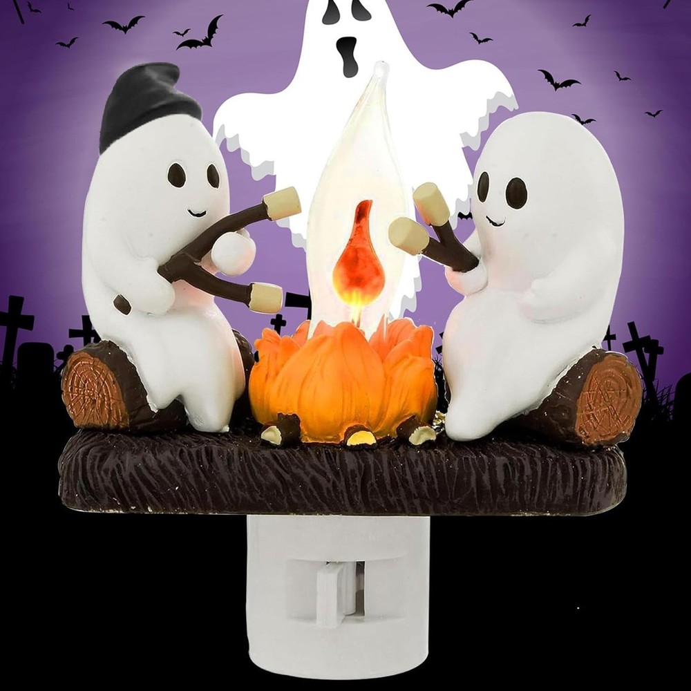 Ghosts Roasting Campfire Flicker Flame Night Light, Ghost Roasting Marshmallows