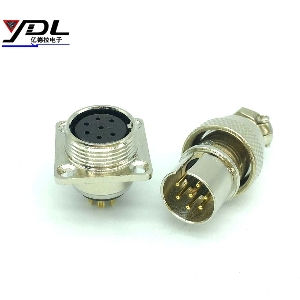 2set M16 GX16 7-Pin Aviation Plug Connector Reverse direction Panel Mount Square