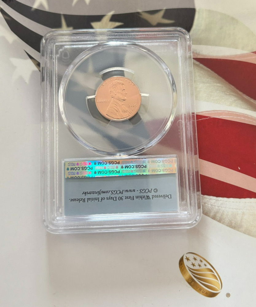 2025-D PCGS LINCOLN SHIELD CENT MS65RD SHIELD FIRST STRIKE FLAG LABEL