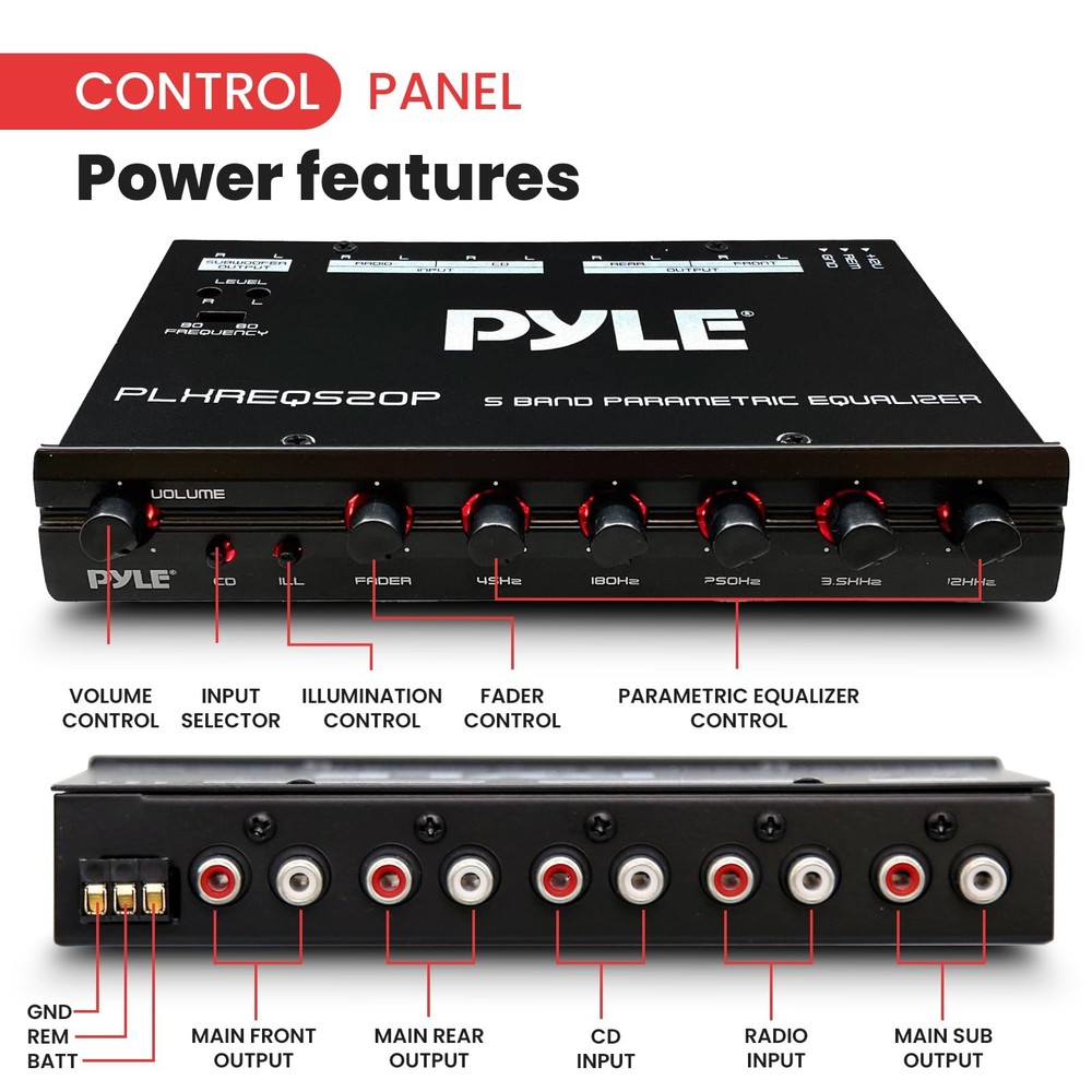 5 Band Parametric Equalizer Half Din Size RCA Inputs Pre Amp Output Red Green...