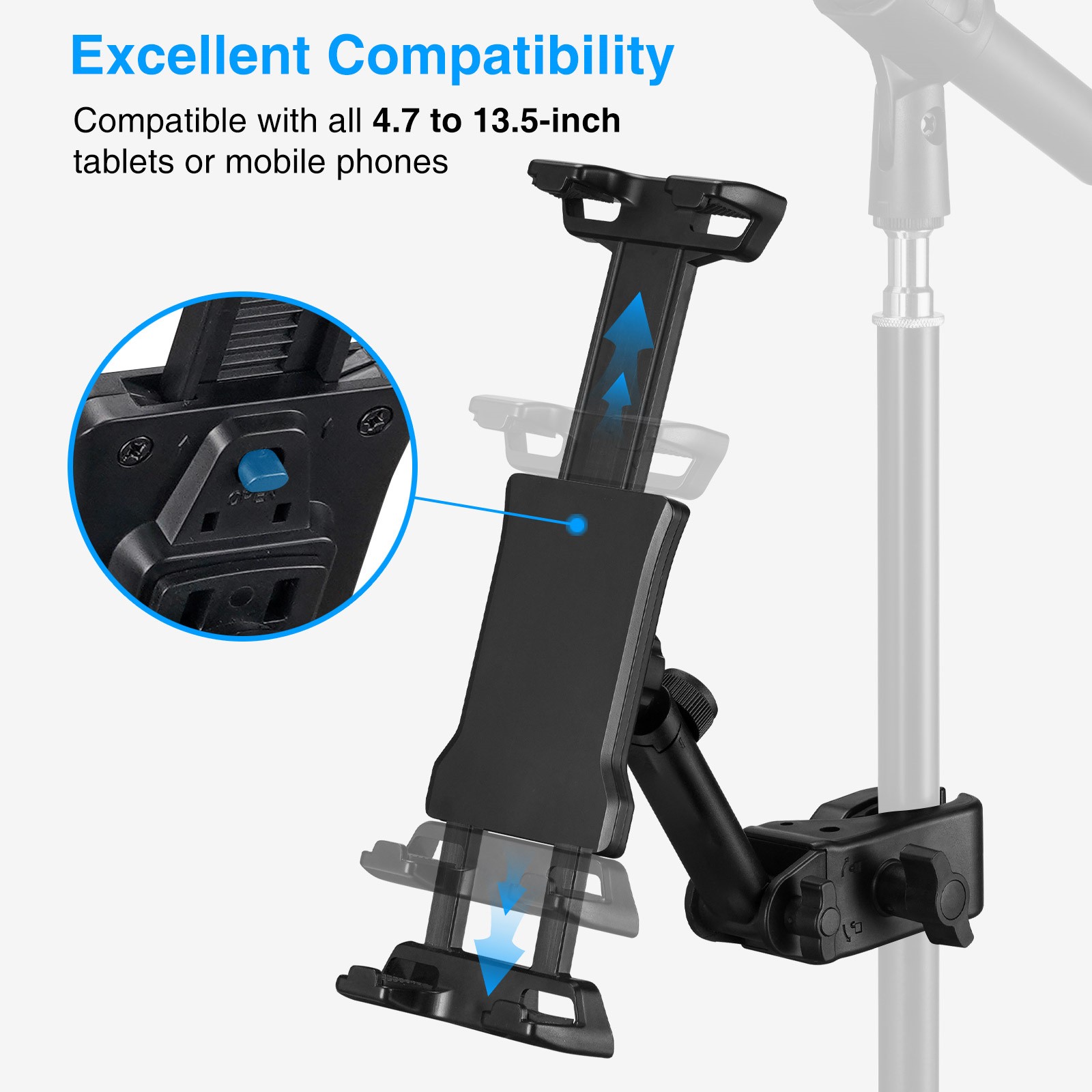 Mic Stand Adjustable Microphone Phone Holder Mount iPad iPhone All 4.7-13.5 Inch