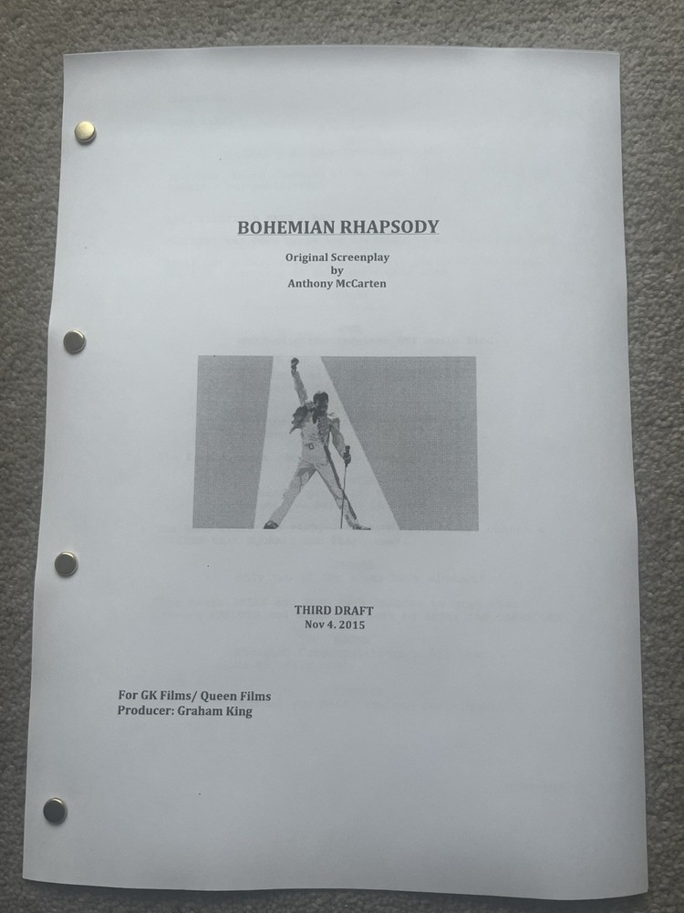 Bohemian Rhapsody Screenplay / Script. Freddie Mercury, Rami Malek.