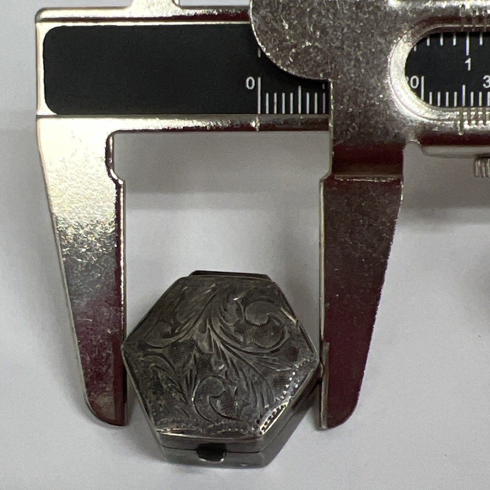 Vintage Engraved Sterling Silver Octagon Pill Box
