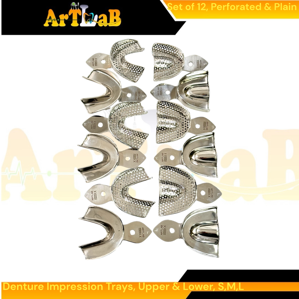 Perforated & Non-Perforated Denture Impression Trays, Upper + Lower, 12 Pack