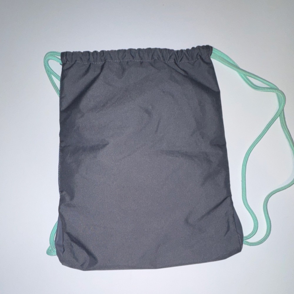 adidas Drawstring Gym Bag Gray Mint Green Zip Pocket Adjustable Strap Polyester