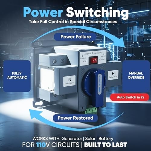 Automatic Transfer Switch 110V 63A 2P Generator Changeover, Dual-Power, Auto/Man